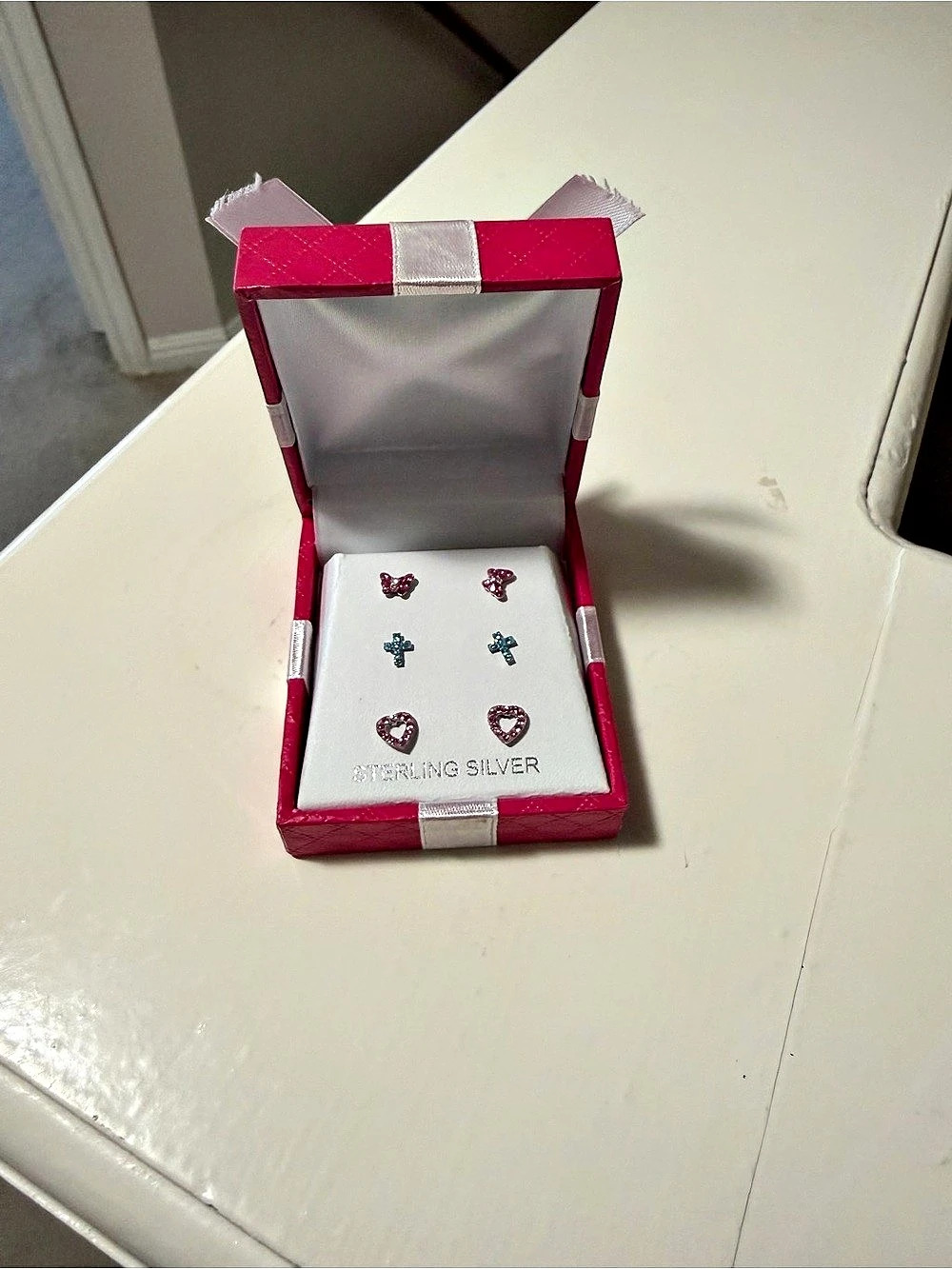 C'est La Vie 3 Crystal Stud Set Crystal Stud Earrings Pink Silver NWT Kids Jewel